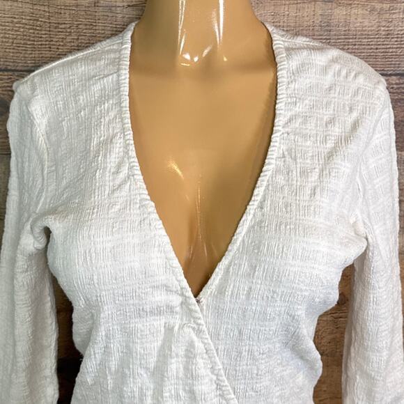 Free People Grazia Mini Dress Surplice Long Sleeve Tea Ivory Size Medium - Picture 2 of 10